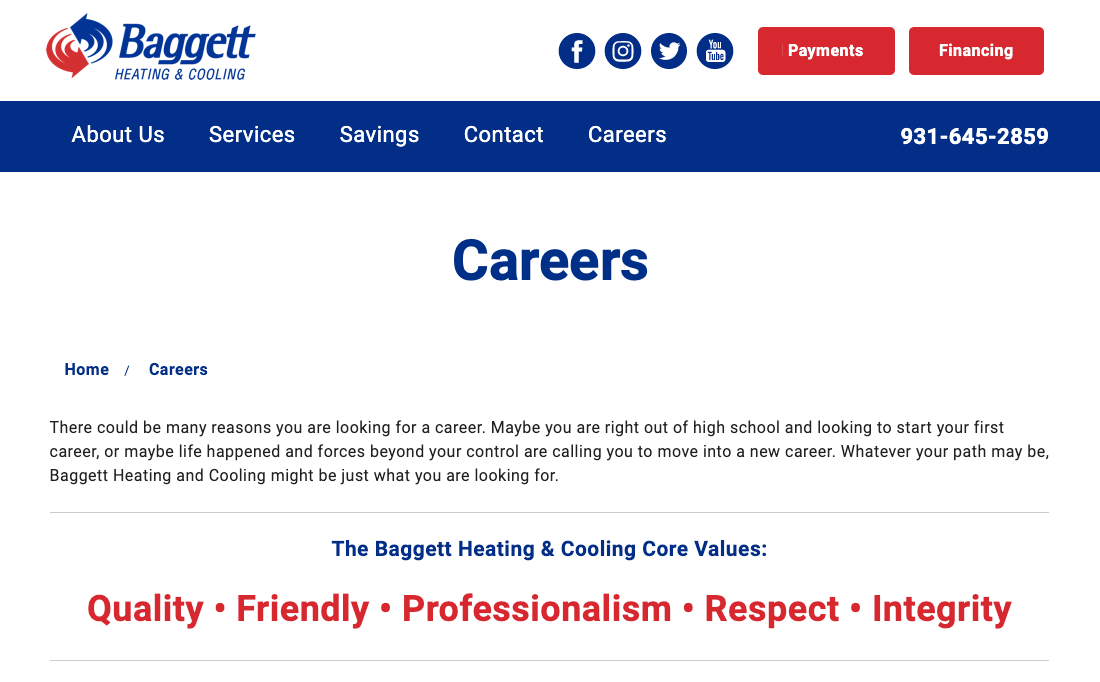 Residential HVAC Apprentice Clarksville, TN Baggett Heating & Cooling Jobs